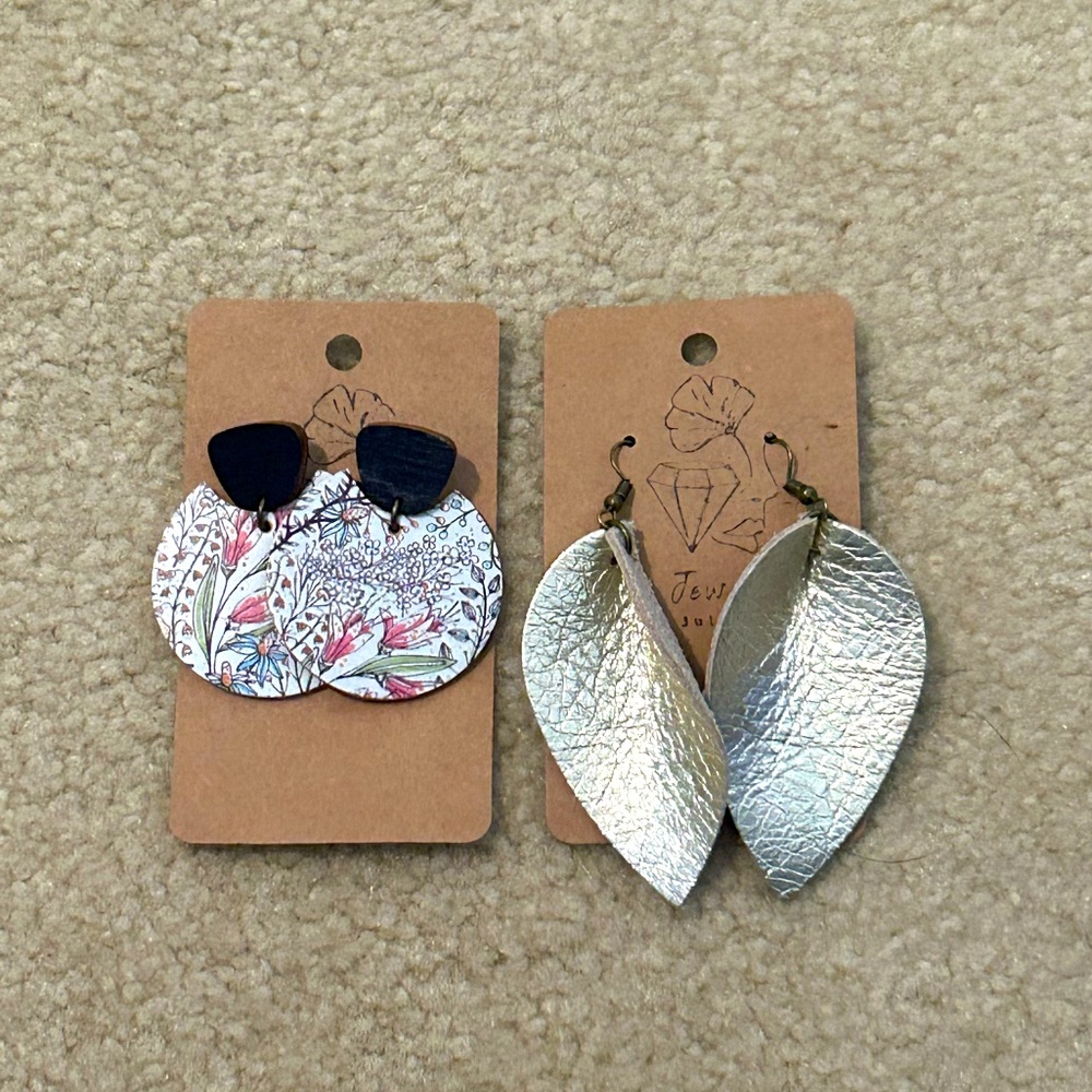 Leather earrings, boutique, new with tags